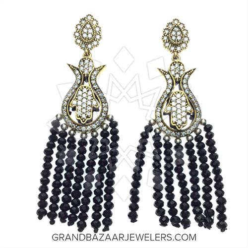 Long Beaded Gemstone Tassel Earrings GBJ49ER22843