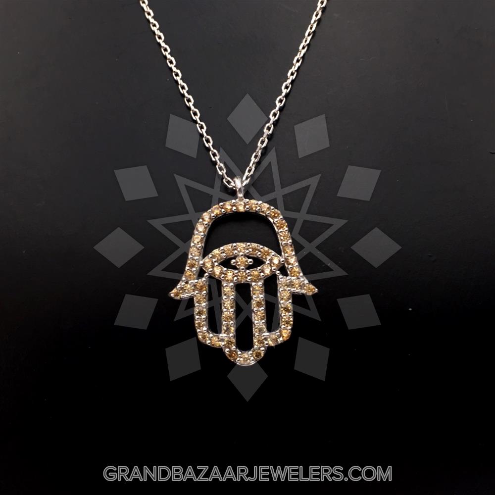 thumbnail image 2 of Men's Silver Hamsa Hand Of Fatima Pendant Necklace – 24" Braided Chain, Evil Eye Protection Jewelry, Hip Hop Style 2 of 4