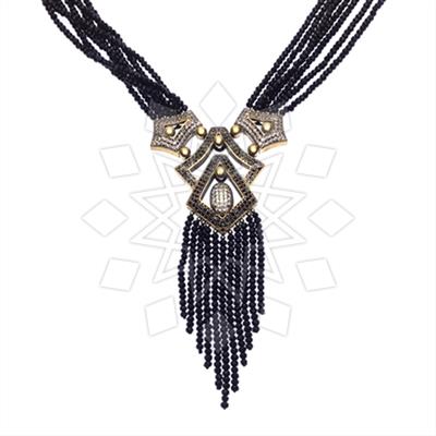 Long All Shimmer Beaded Tassel Necklace