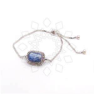 925 Sterling Silver Gem and Crystals Adjustable Bracelet