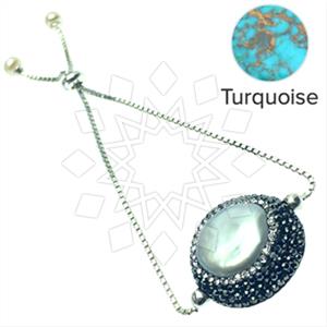 925 Sterling Silver Gem and Crystals Adjustable Bracelet