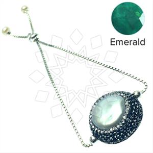 925 Sterling Silver Gem and Crystals Adjustable Bracelet