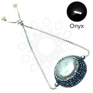 925 Sterling Silver Gem and Crystals Adjustable Bracelet