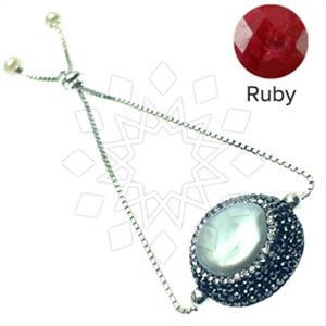 925 Sterling Silver Gem and Crystals Adjustable Bracelet