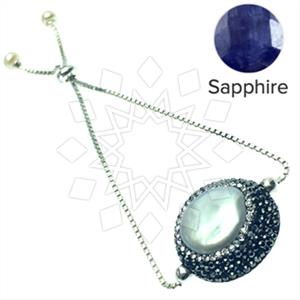 925 Sterling Silver Gem and Crystals Adjustable Bracelet