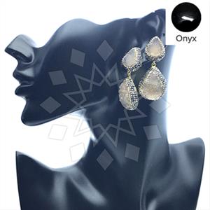 925 Sterling Silver Gem and Crystals Double Drop Earrings