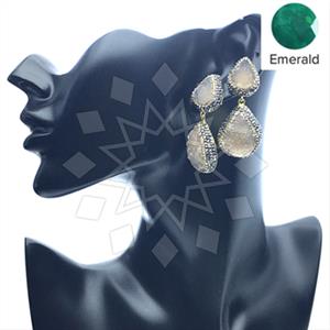 925 Sterling Silver Gem and Crystals Double Drop Earrings