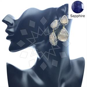 925 Sterling Silver Gem and Crystals Double Drop Earrings