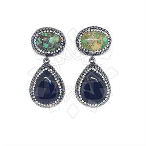 925 Sterling Silver Gem and Crystals Double Drop Earrings