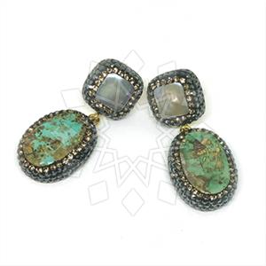 925 Sterling Silver Gem and Crystals Double Drop Earrings