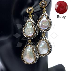 925 Sterling Silver Gem and Crystals Double Drop Earrings
