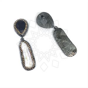 925 Sterling Silver Gem and Crystals Double Drop Earrings