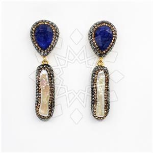 925 Sterling Silver Gem and Crystals Double Drop Earrings