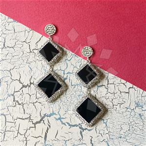 925 Sterling Silver Gem and Crystals Double Drop Earrings