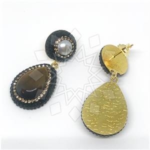 925 Sterling Silver Gem and Crystals Double Drop Earrings