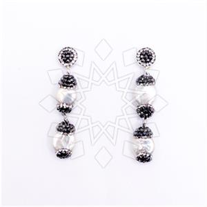 925 Sterling Silver Gem and Crystals Double Drop Earrings