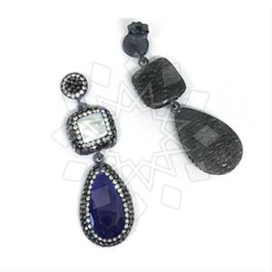 925 Sterling Silver Gem and Crystals Double Drop Earrings