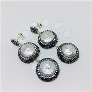 925 Sterling Silver Gem and Crystals Double Drop Earrings