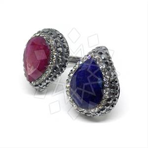 925 Sterling Silver Gem and Crystals Double Gemstone Rings