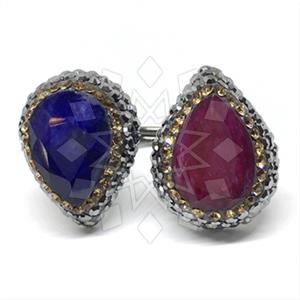925 Sterling Silver Gem and Crystals Double Gemstone Rings
