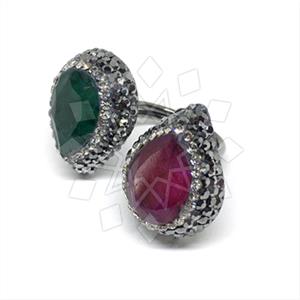 925 Sterling Silver Gem and Crystals Double Gemstone Rings