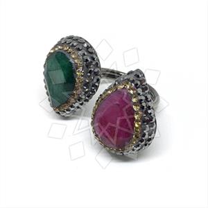 925 Sterling Silver Gem and Crystals Double Gemstone Rings