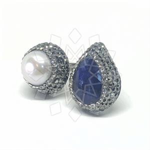 925 Sterling Silver Gem and Crystals Double Gemstone Rings