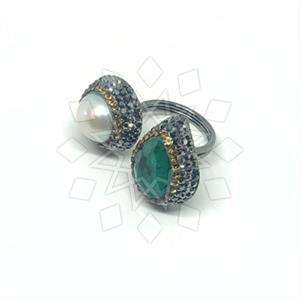 925 Sterling Silver Gem and Crystals Double Gemstone Rings