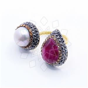 925 Sterling Silver Gem and Crystals Double Gemstone Rings