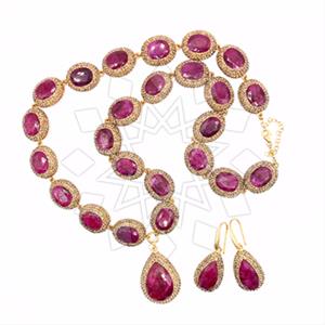 925 Sterling Silver Gem and Crystals Earrings Necklace Sets