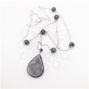 925 Sterling Silver Gem and Crystals Pendant Necklace