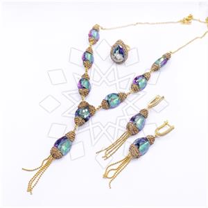 925 Sterling Silver Gem and Crystals Ring Earring Necklace Sets