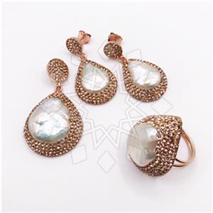 925 Sterling Silver Gem and Crystals Ring Earring Pendant Sets