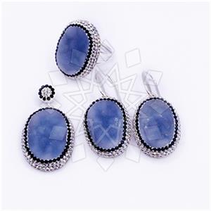 925 Sterling Silver Gem and Crystals Ring Earring Pendant Sets