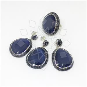 925 Sterling Silver Gem and Crystals Ring Earring Pendant Sets