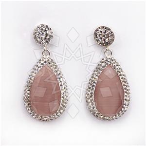 925 Sterling Silver Gem and Crystals Single Drop Earrings