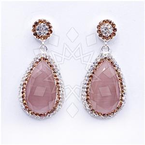 925 Sterling Silver Gem and Crystals Single Drop Earrings