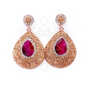 925 Sterling Silver Gem and Crystals Single Drop Earrings