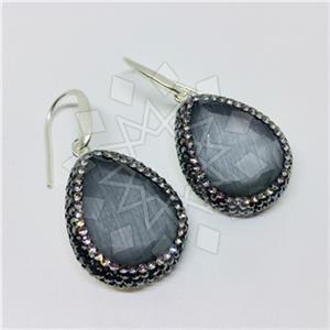 925 Sterling Silver Gem and Crystals Single Drop Earrings