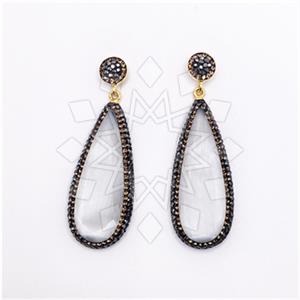 925 Sterling Silver Gem and Crystals Single Drop Earrings