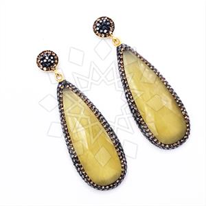 925 Sterling Silver Gem and Crystals Single Drop Earrings