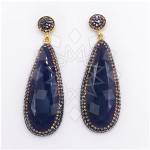 925 Sterling Silver Gem and Crystals Single Drop Earrings