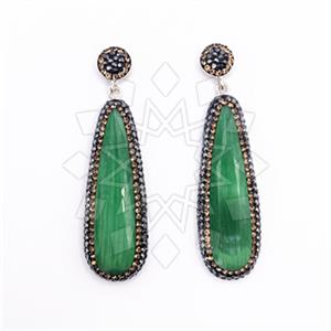 925 Sterling Silver Gem and Crystals Single Drop Earrings