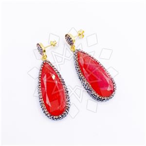 925 Sterling Silver Gem and Crystals Single Drop Earrings