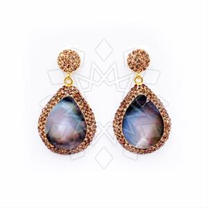 925 Sterling Silver Gem and Crystals Single Drop Earrings