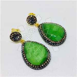 925 Sterling Silver Gem and Crystals Single Drop Earrings