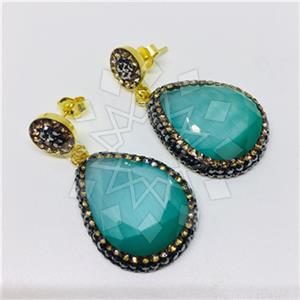 925 Sterling Silver Gem and Crystals Single Drop Earrings