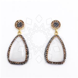 925 Sterling Silver Gem and Crystals Single Drop Earrings