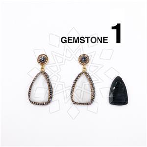 925 Sterling Silver Gem and Crystals Single Drop Earrings