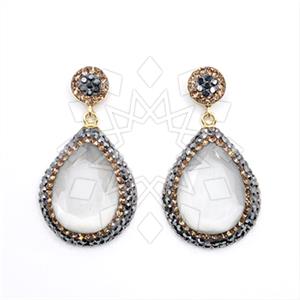 925 Sterling Silver Gem and Crystals Single Drop Earrings